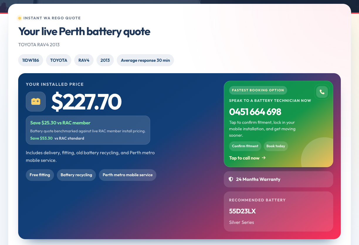 Toyota RAV4 2013 battery quote from Car Battery Roadside 24/7 in Perth